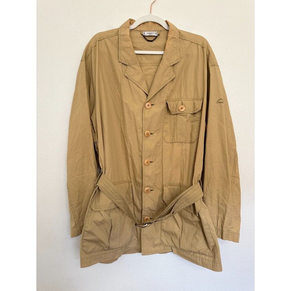 Valentino Sport Trench Coat Khaki Tan Vtg Safari Belted Pockets Cotton Men's 50